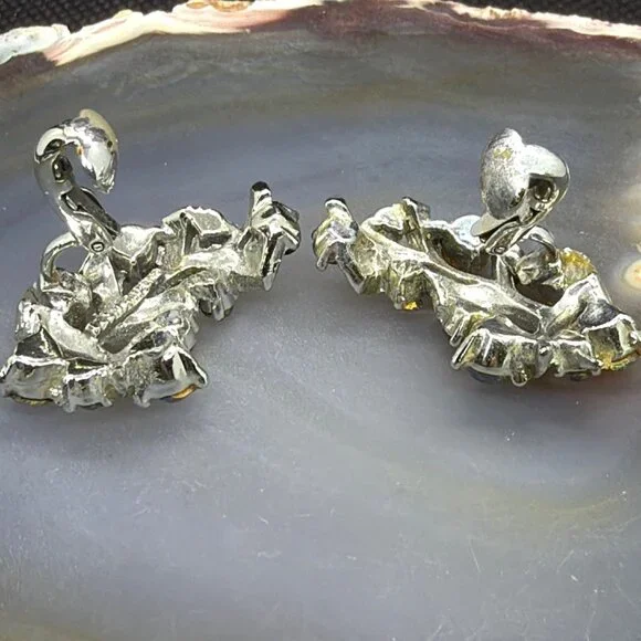 Vintage Signed Coro Blue Rhinestone Wreath Brooch Earring Set Silver Tone 1950s - Picture 10 of 16